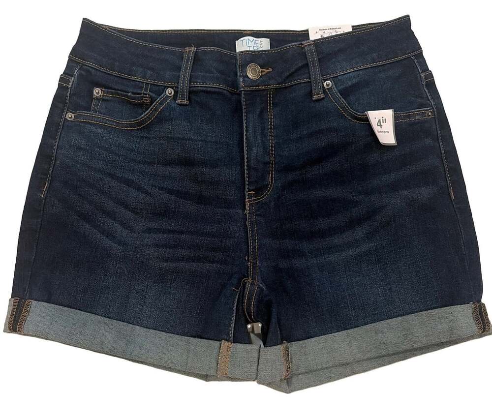 Time And Tru Shorts Women’s Size 4 Blue Dark Wash Cuffed Mid Rise Stretch